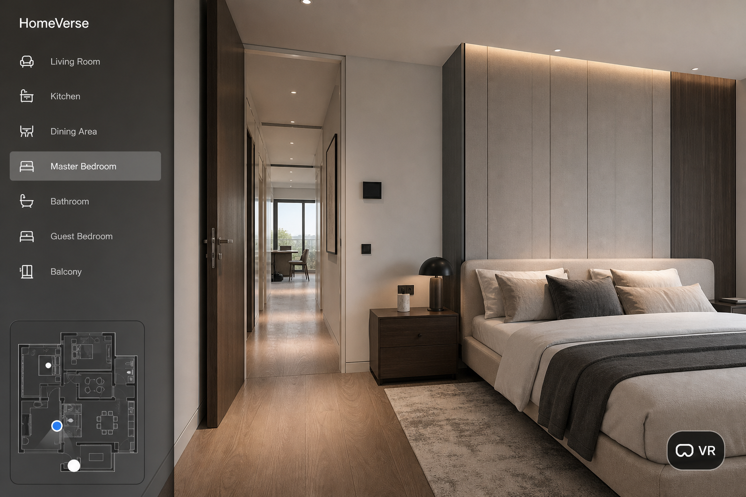 Schermata dimostrativa del virtual tour immobiliare HomeVerse