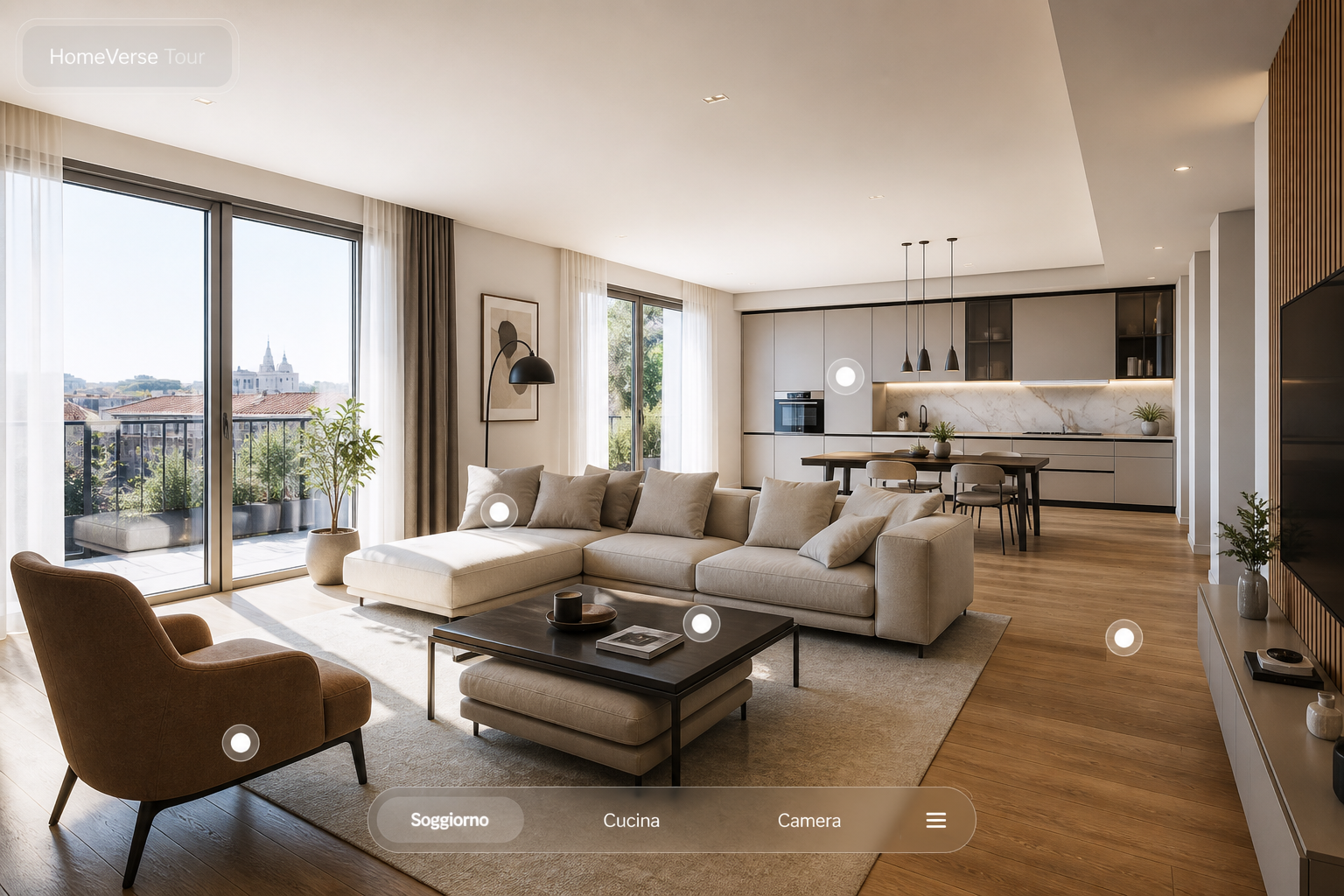 Tour virtuale HomeVerse in un immobile residenziale moderno